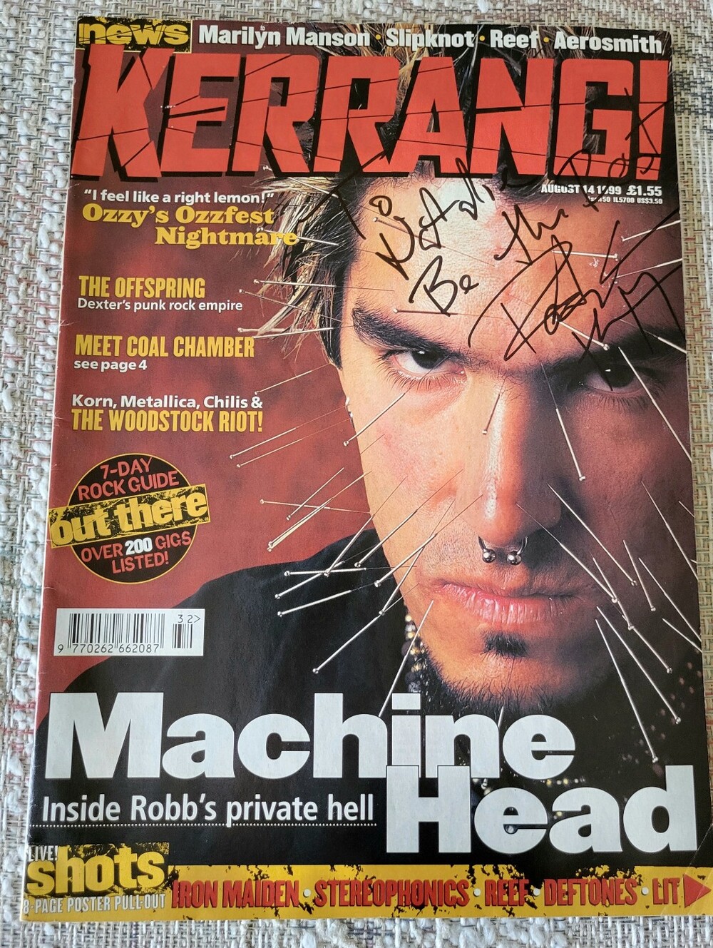 KERRANG! Magazine Autographed by MACHINE HEAD Robb Flynn 1999 Ozzy Osbourne
